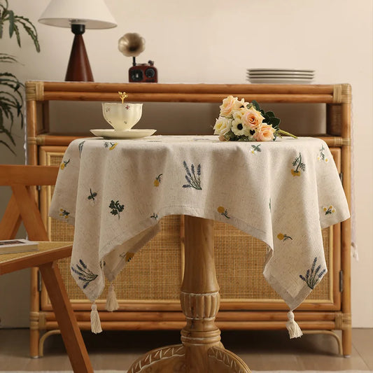 Nappe en lin élégante avec broderie de blé - Parfaite pour les réunions