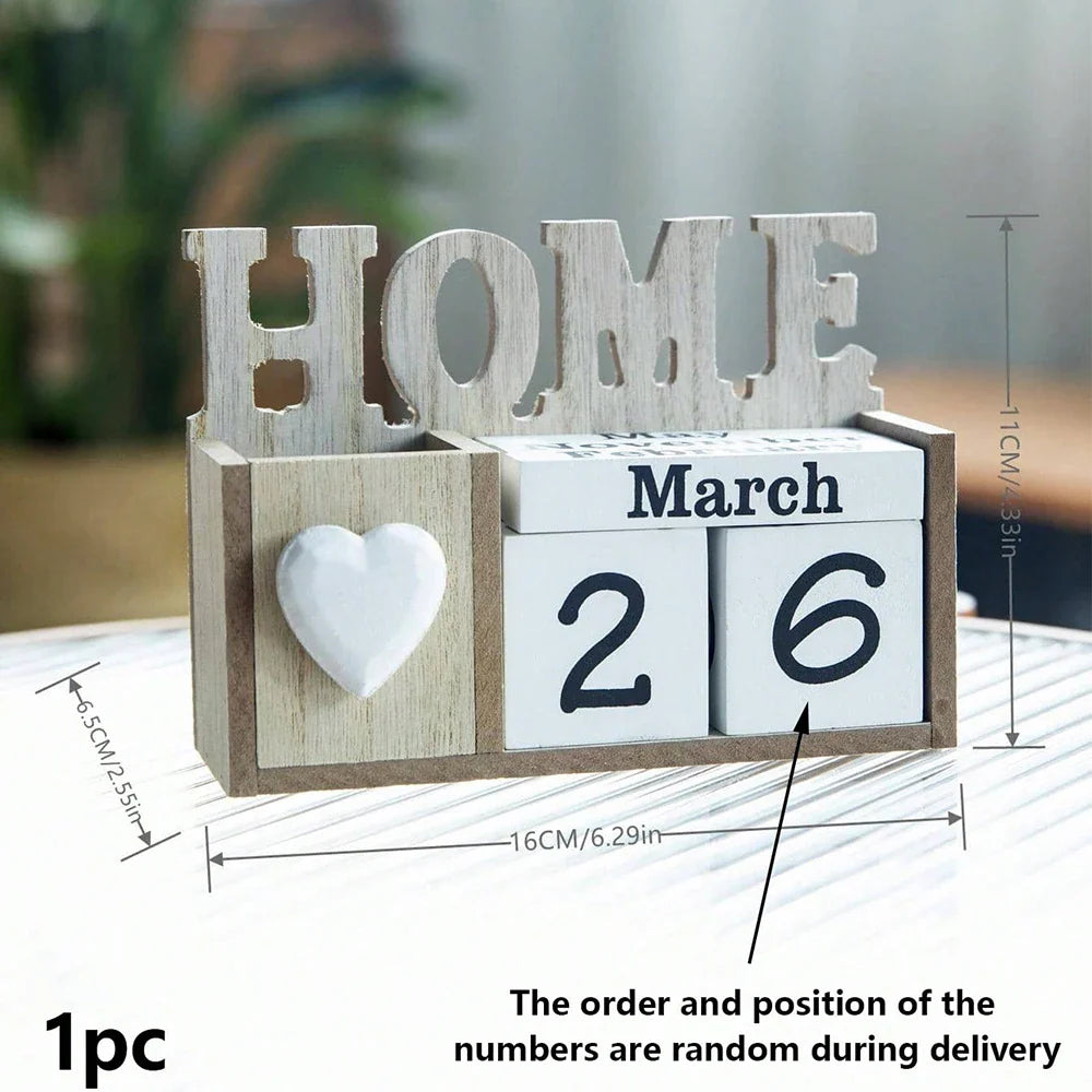 나무로 만든 영구 달력 & 펜 홀더 - 우아한 책상 정리함