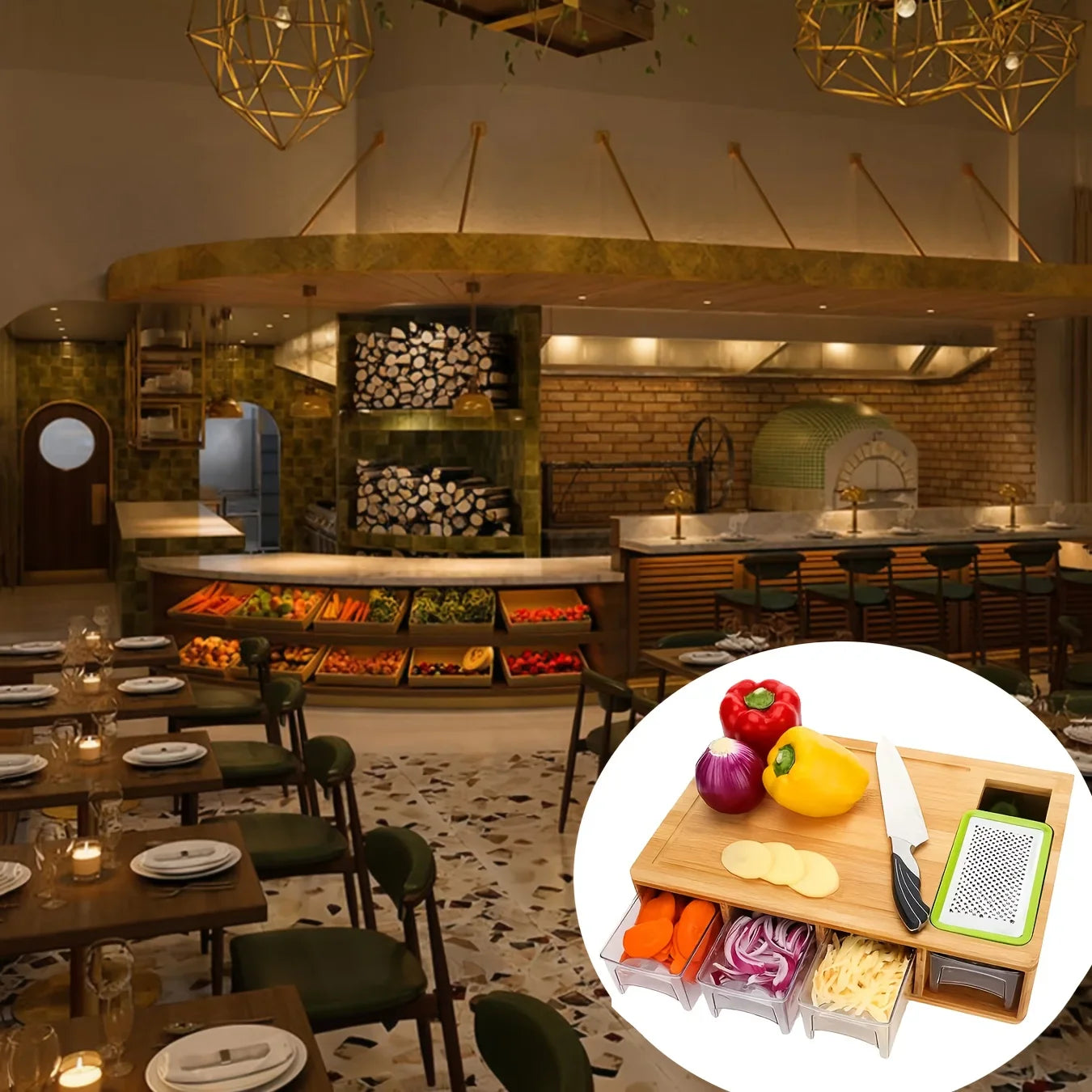 竹制砧板套装带刨丝器 & 收纳——环保型家用厨房工具