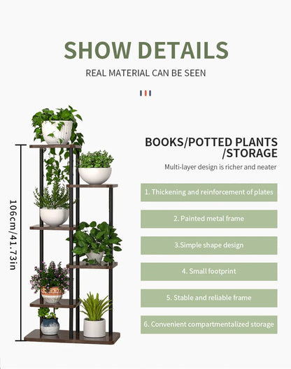 Support pour plantes en bois – Organisateur élégant à 5/6/8 niveaux pour les amateurs de jardin