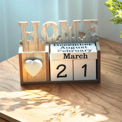 나무로 만든 영구 달력 & 펜 홀더 - 우아한 책상 정리함