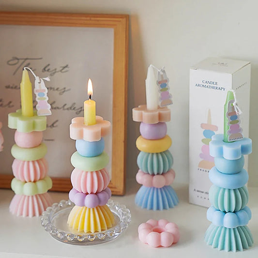 Stackable Geometry Scented Candle – Elegant Soy Wax Decor