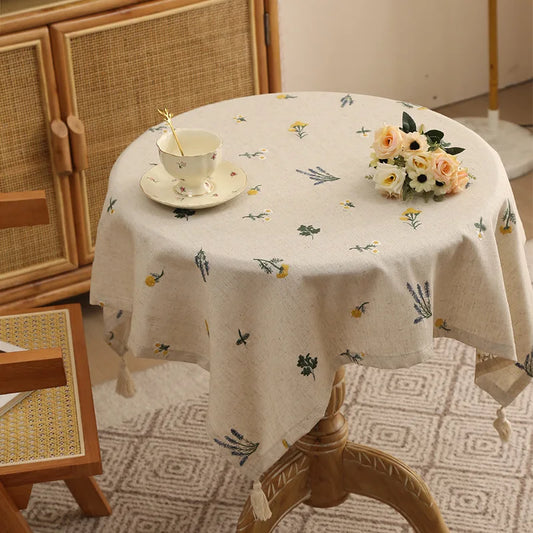 Nappe en lin élégante avec broderie de blé - Parfaite pour les réunions