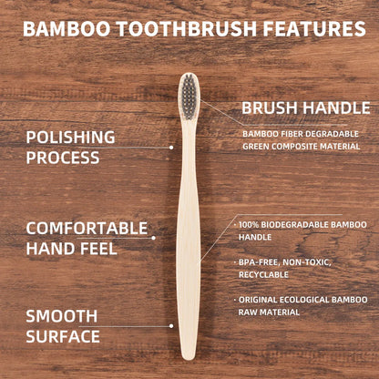 环保竹牙刷套装，带来充满活力的微笑 - 10 支装