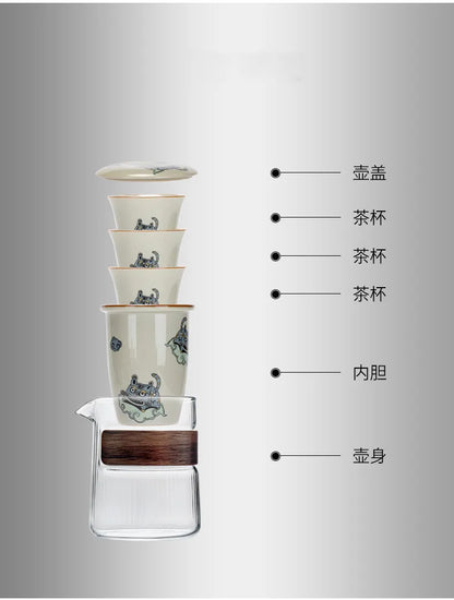 可爱老虎旅行茶具 - 茶爱好者的便携优雅