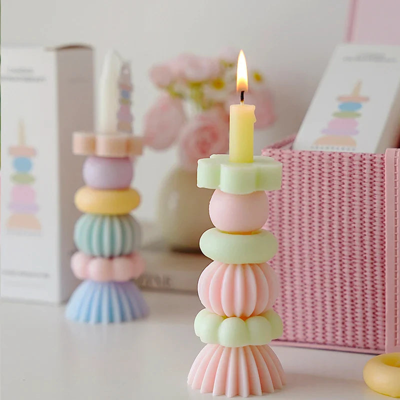 可堆叠几何香薰蜡烛 – 优雅大豆蜡装饰
