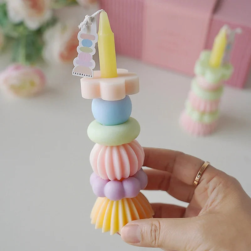 可堆叠几何香薰蜡烛 – 优雅大豆蜡装饰