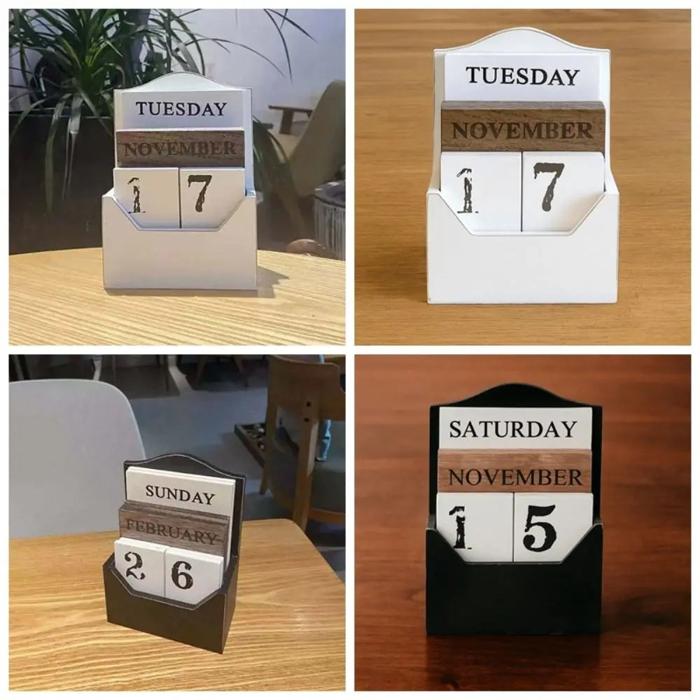 Elegant Wooden Perpetual Calendar - Timeless Desk Essential