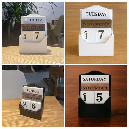 Elegant Wooden Perpetual Calendar - Timeless Desk Essential