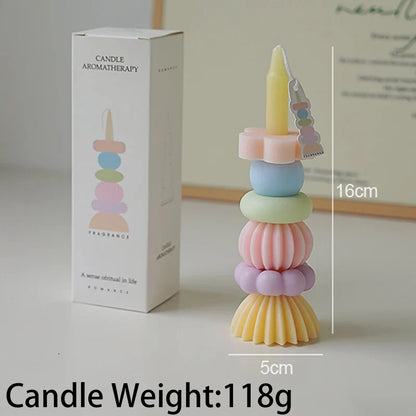 可堆叠几何香薰蜡烛 – 优雅大豆蜡装饰