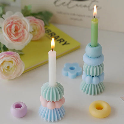 可堆叠几何香薰蜡烛 – 优雅大豆蜡装饰