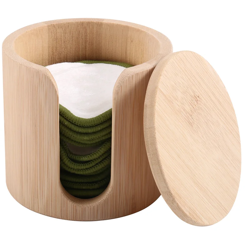 可重复使用的竹制卸妆垫 - 超柔软、环保、带纯素竹桶的礼品套装