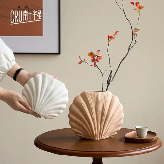 수제 세라믹 쉘 꽃병 | 해안 홈 액센트