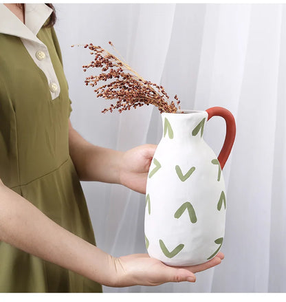 Hand-Painted Milk Pot Ceramic Vase - Artful Home Accent