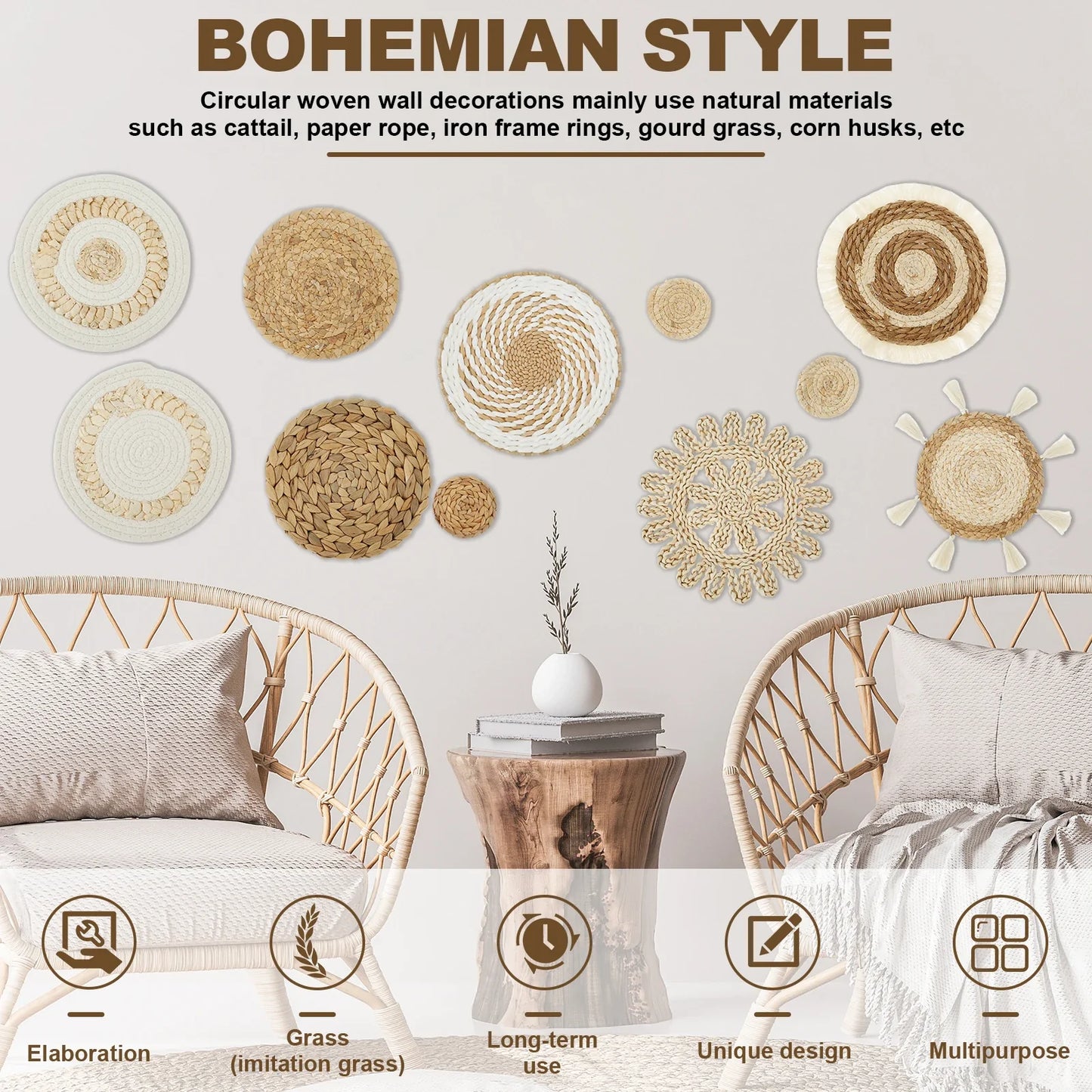 手工编织壁篮套装 - 适合装饰爱好者的质朴魅力