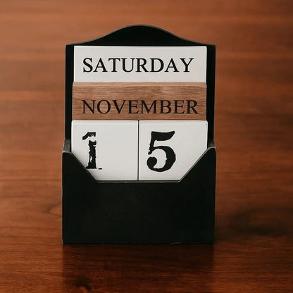 Elegant Wooden Perpetual Calendar - Timeless Desk Essential