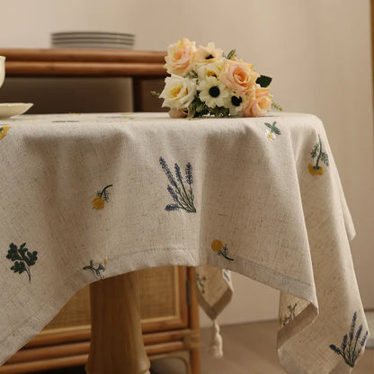 Elegant Linen Tablecloth with Wheat Embroidery - Perfect for Gatherings