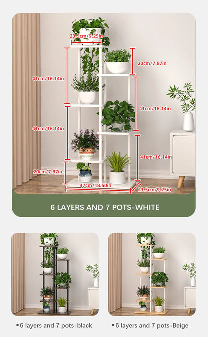 Support pour plantes en bois – Organisateur élégant à 5/6/8 niveaux pour les amateurs de jardin