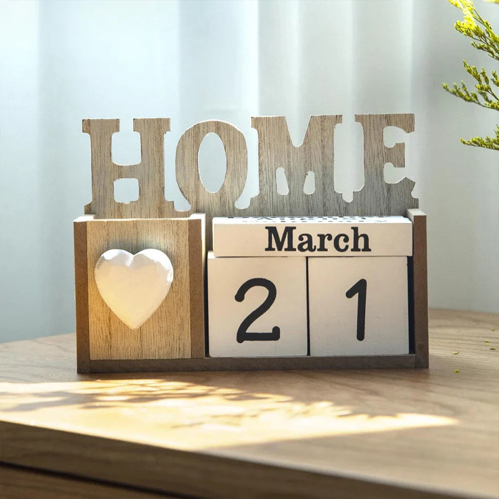 나무로 만든 영구 달력 & 펜 홀더 - 우아한 책상 정리함