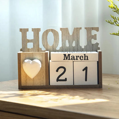 나무로 만든 영구 달력 & 펜 홀더 - 우아한 책상 정리함