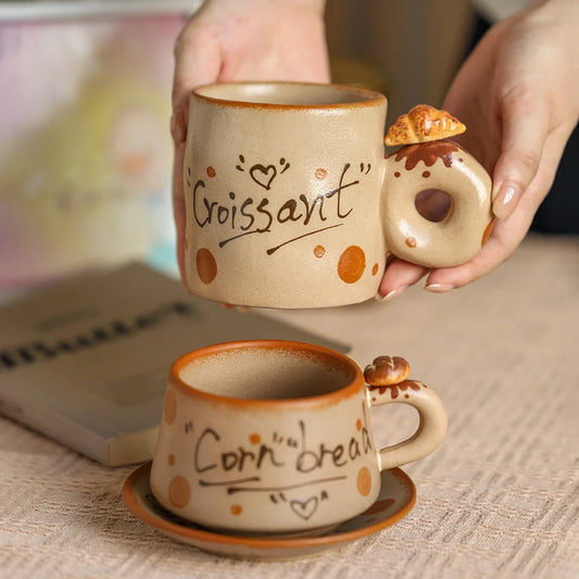 手工复古陶瓷马克杯套装 - 优雅咖啡 & 茶杯